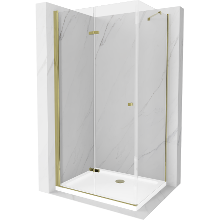 Mexen Lima faltbare Duschkabine 90 x 80 cm, transparent, gold + Flat Duschtasse - 856-090-080-50-00-4010