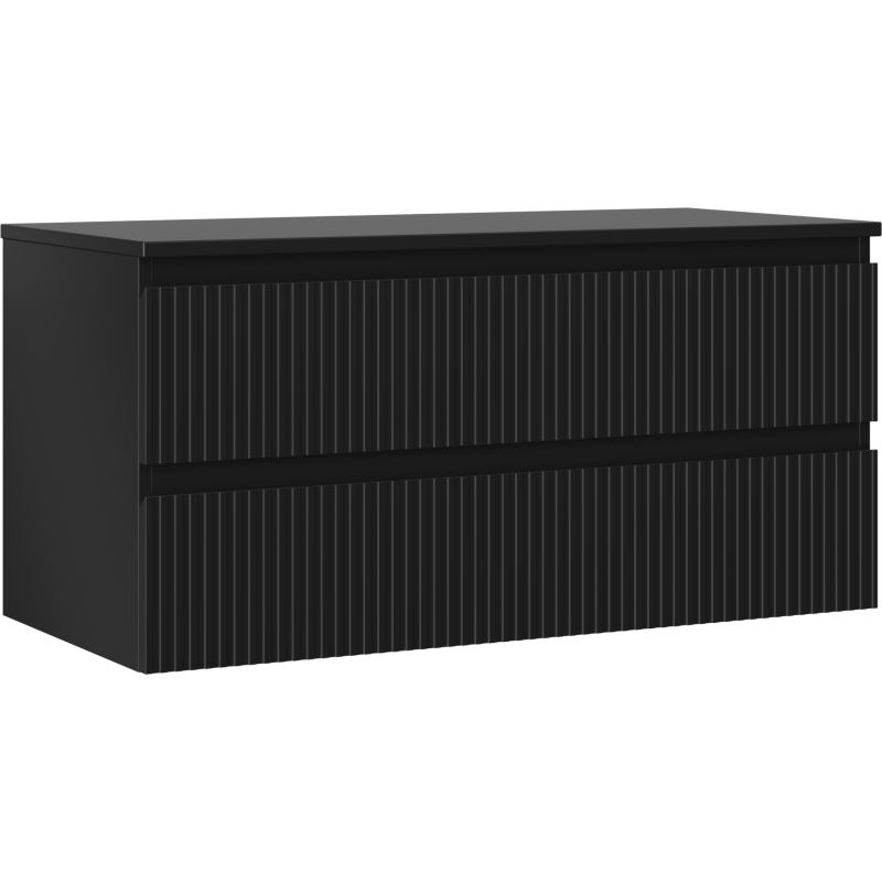 Mexen Rivel Badezimmerschrank 100 cm mit Ablage, 2 Schubladen, geriffelt, schwarz matt - 91A20-10047-2-BFFC71