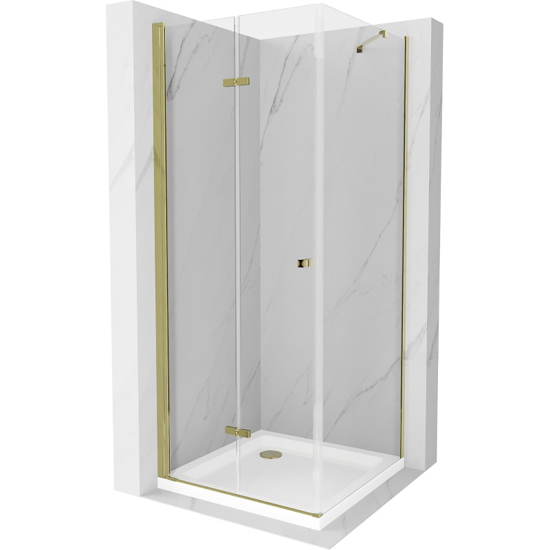 Mexen Lima Faltbare Duschkabine 90 x 90 cm, transparent, gold + Duschwanne Flat - 856-090-090-50-00-4010