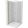 Mexen Lima Faltbare Duschkabine 90 x 90 cm, transparent, gold + Duschwanne Flat - 856-090-090-50-00-4010