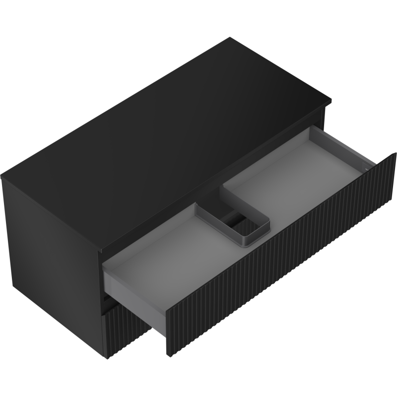 Mexen Rivel Badezimmerschrank 100 cm mit Ablage, 2 Schubladen, geriffelt, schwarz matt - 91A20-10047-2-BFFC71