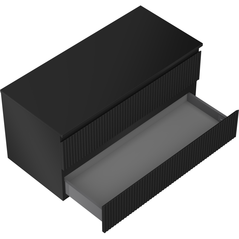 Mexen Rivel Badezimmerschrank 100 cm mit Ablage, 2 Schubladen, geriffelt, schwarz matt - 91A20-10047-2-BFFC71