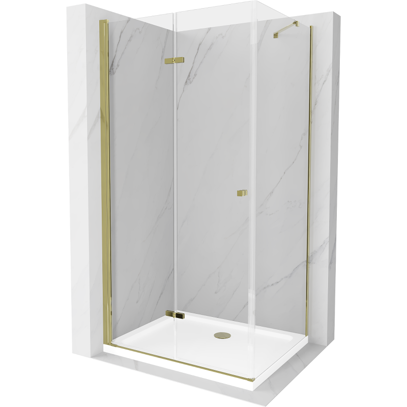 Mexen Lima Faltbare Duschkabine 90 x 100 cm, transparent, gold + Duschwanne Flat - 856-090-100-50-00-4010