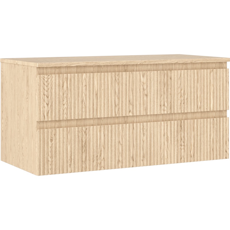 Mexen Rivel Badezimmerschrank unter Waschbecken 100 cm mit Arbeitsplatte, 2 Schubladen, gerillt, Eiche - 91A20-10047-2-BFFC81