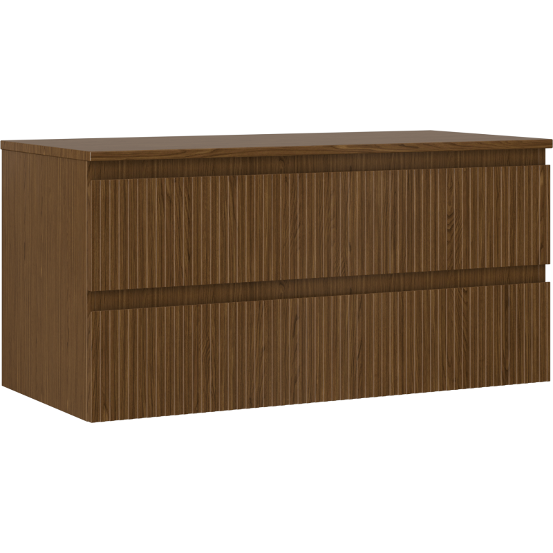 Mexen Rivel Badezimmerschrank 100 cm mit Arbeitsplatte, 2 Schubladen, gerillt, Nussbaum - 91A20-10047-2-BFFC86