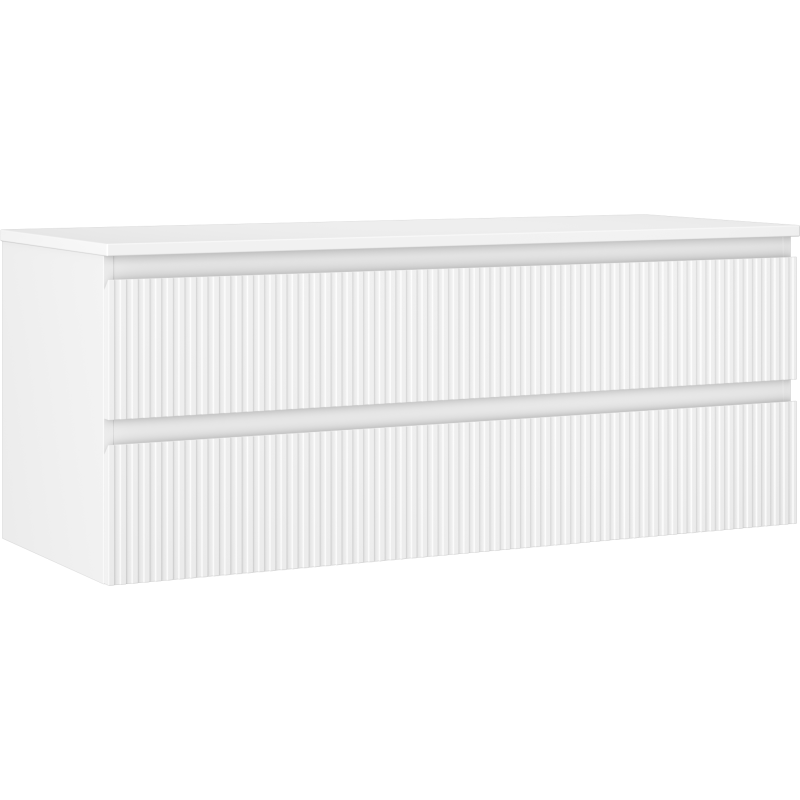 Mexen Rivel Badezimmerschrank unter dem Waschbecken 120 cm mit Arbeitsplatte, 2 Schubladen, geriffelt, mattweiß