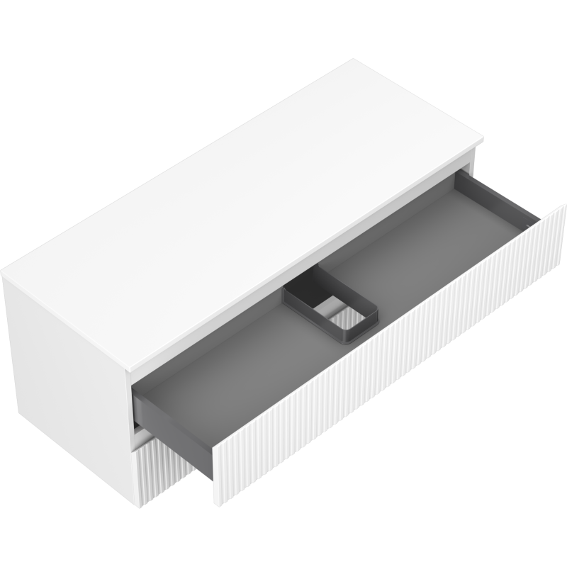 Mexen Rivel Badezimmerschrank unter dem Waschbecken 120 cm mit Arbeitsplatte, 2 Schubladen, geriffelt, mattweiß