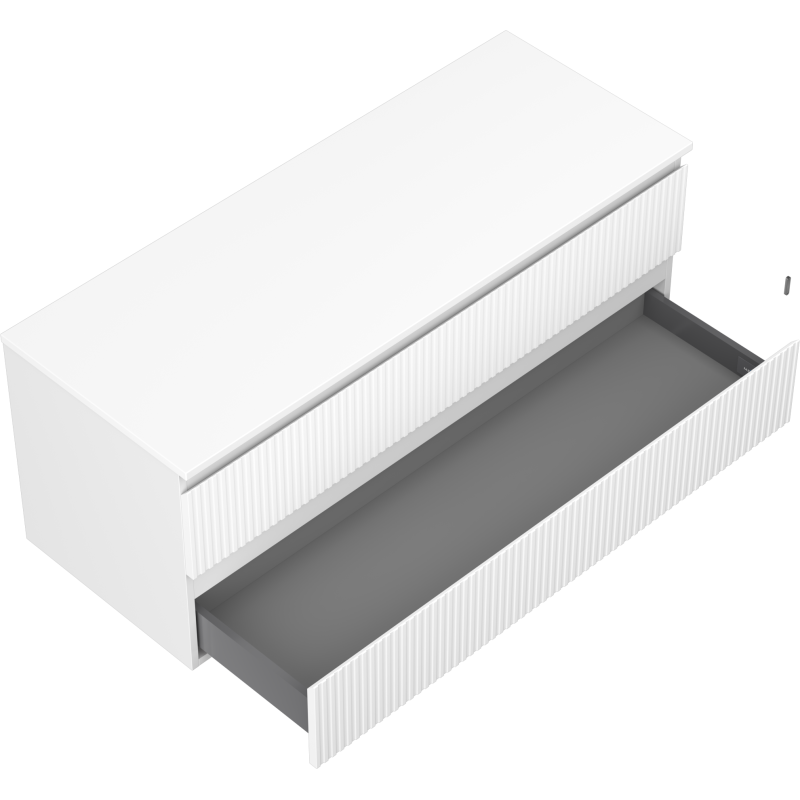 Mexen Rivel Badezimmerschrank unter dem Waschbecken 120 cm mit Arbeitsplatte, 2 Schubladen, geriffelt, mattweiß