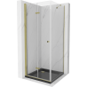 Mexen Lima faltbare Duschkabine 80 x 80 cm, transparent, gold + flache Duschwanne, schwarz - 856-080-080-50-00-4070G