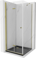 Mexen Lima faltbare Duschkabine 90 x 90 cm, transparent, gold + Duschwanne Flat, schwarz - 856-090-090-50-00-4070G