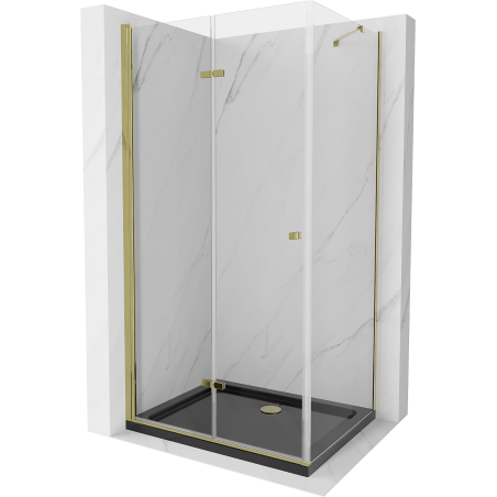 Mexen Lima faltbare Duschkabine 90 x 100 cm, transparent, gold + Flat Duschwanne, schwarz - 856-090-100-50-00-4070G