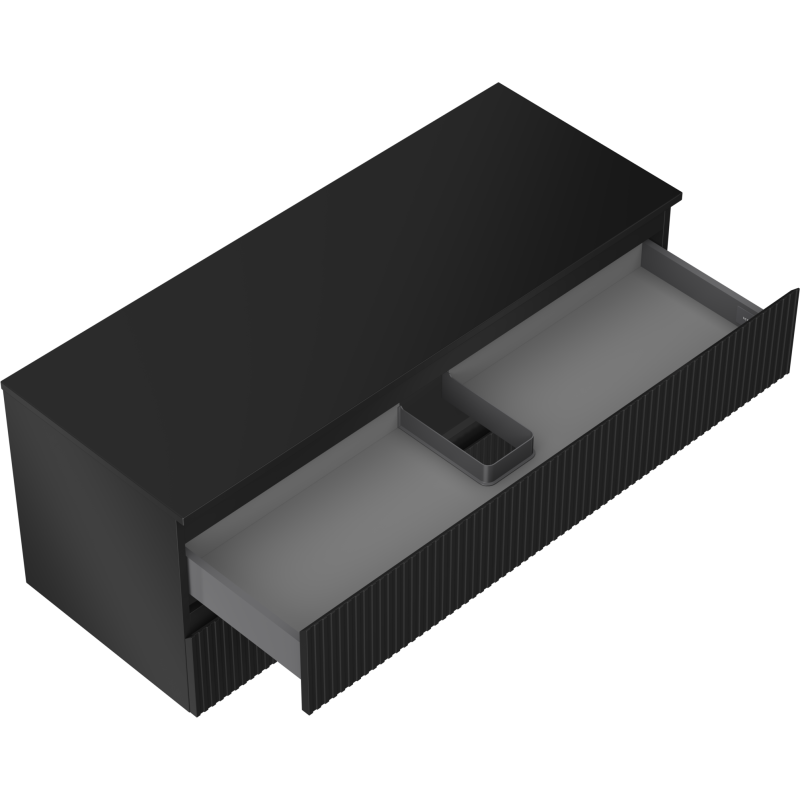 Mexen Rivel Badezimmerschrank unter dem Waschbecken 120 cm mit Arbeitsplatte, 2 Schubladen, geriffelt, schwarz matt