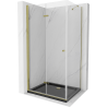 Mexen Lima faltbare Duschkabine 100 x 80 cm, transparent, gold + Duschwanne Flat, schwarz - 856-100-080-50-00-4070G