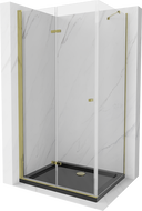 Mexen Lima faltbare Duschkabine 100 x 90 cm, transparent, Gold + Flat Duschwanne, schwarz - 856-100-090-50-00-4070G