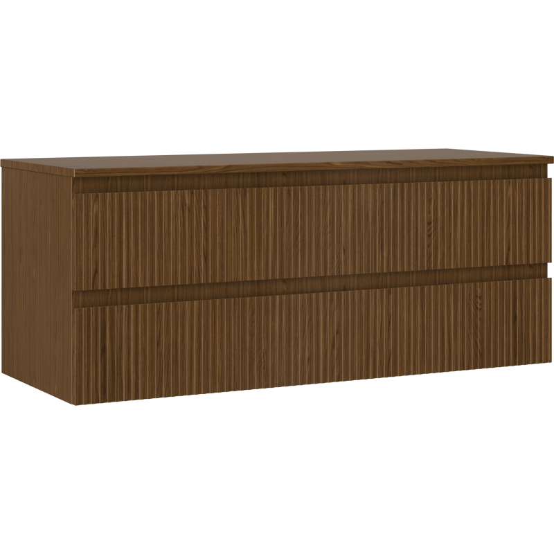 Mexen Rivel Badezimmerunterschrank 120 cm mit Platte, 2 Schubladen, geriffelt, Nussbaum - 91A20-12047-2-BFFC86
