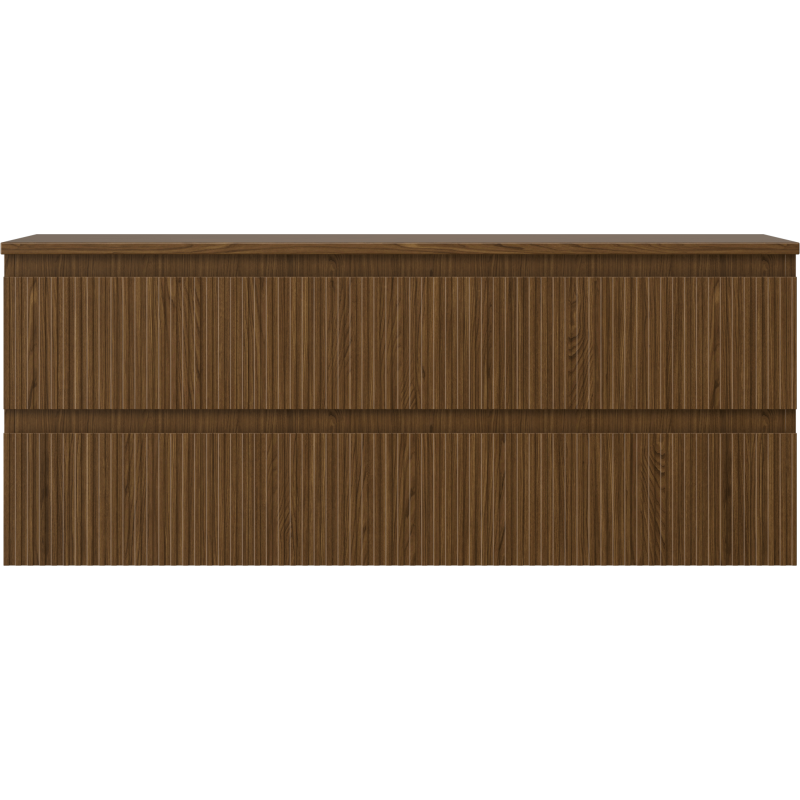 Mexen Rivel Badezimmerunterschrank 120 cm mit Platte, 2 Schubladen, geriffelt, Nussbaum - 91A20-12047-2-BFFC86