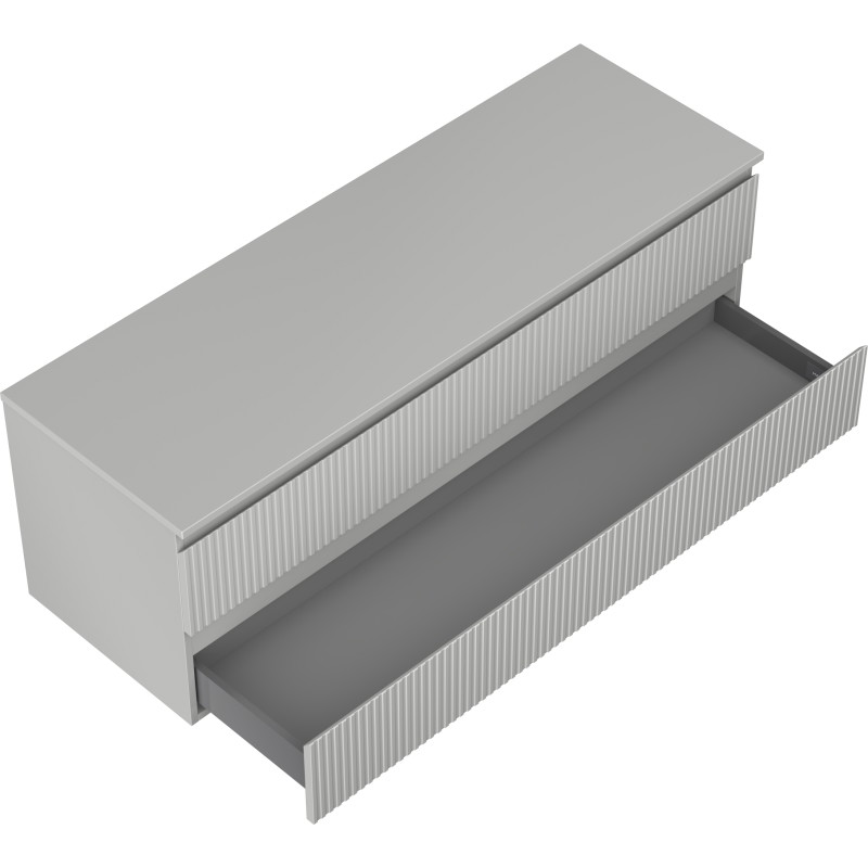 Mexen Rivel Badezimmerschrank unter dem Waschbecken 140 cm mit Arbeitsplatte, 2 Schubladen, geriffelt, grau matt