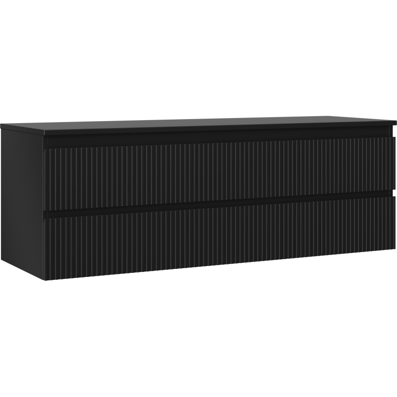 Mexen Rivel Badezimmerschrank 140 cm mit Arbeitsplatte, 2 Schubladen, geriffelt, schwarz matt - 91A20-14047-2-BFFC71
