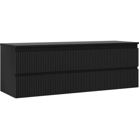 Mexen Rivel Badezimmerschrank 140 cm mit Arbeitsplatte, 2 Schubladen, geriffelt, schwarz matt - 91A20-14047-2-BFFC71