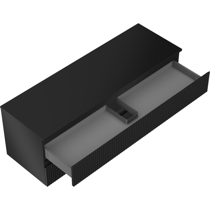 Mexen Rivel Badezimmerschrank 140 cm mit Arbeitsplatte, 2 Schubladen, geriffelt, schwarz matt - 91A20-14047-2-BFFC71