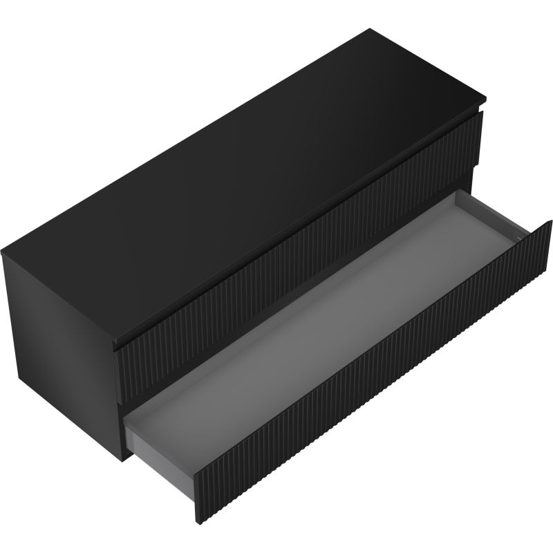 Mexen Rivel Badezimmerschrank 140 cm mit Arbeitsplatte, 2 Schubladen, geriffelt, schwarz matt - 91A20-14047-2-BFFC71