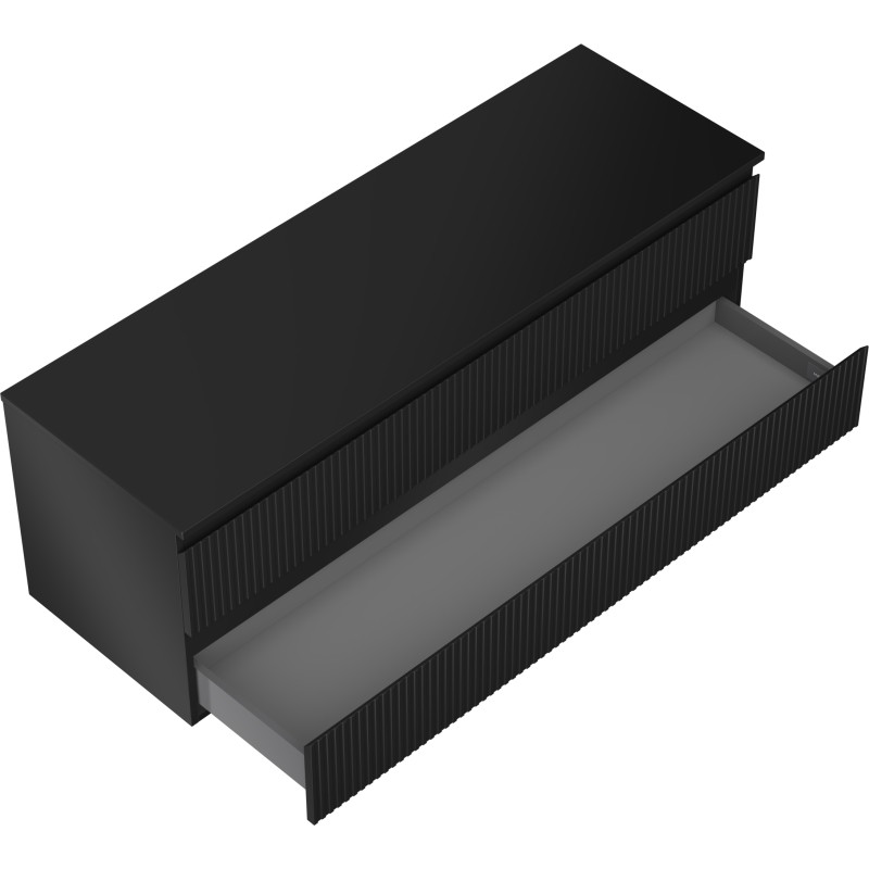Mexen Rivel Waschtischunterschrank 140 cm mit Arbeitsplatte, 2 Schubladen, geriffelt, schwarz matt - 91A20-14047-2-BFFC71