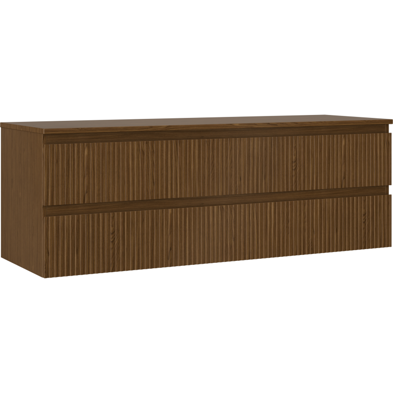 Mexen Rivel Badezimmerschrank 140 cm mit Platte, 2 Schubladen, geriffelt, Nussbaum - 91A20-14047-2-BFFC86