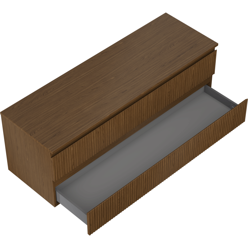 Mexen Rivel Badezimmerschrank 140 cm mit Platte, 2 Schubladen, geriffelt, Nussbaum - 91A20-14047-2-BFFC86
