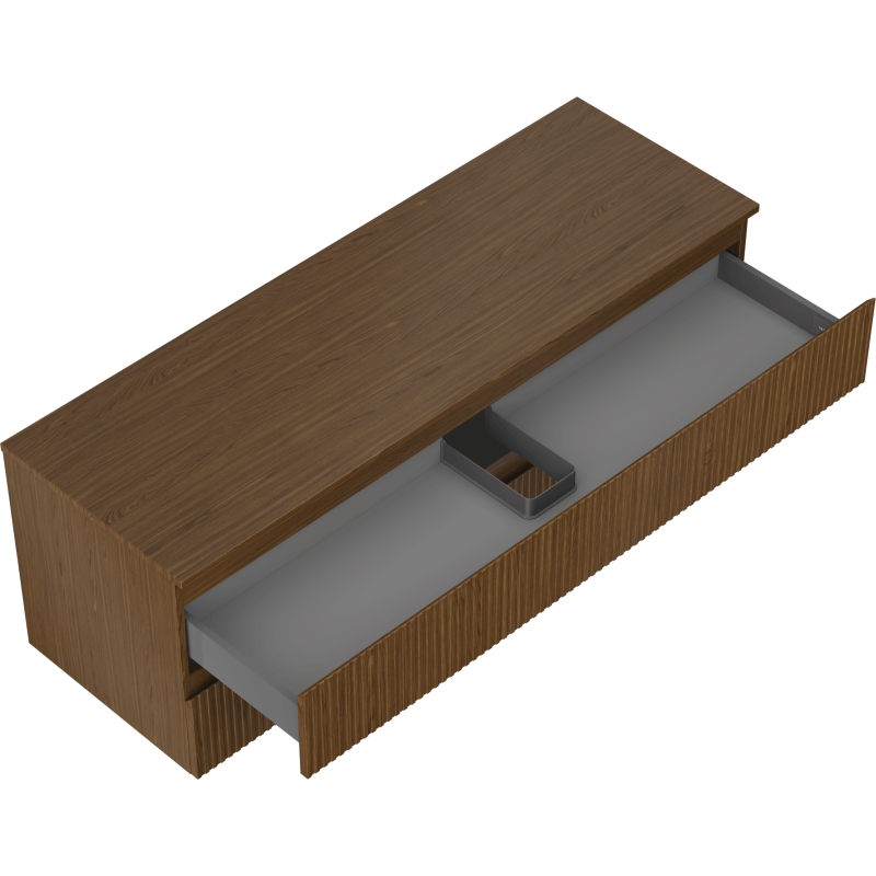 Mexen Rivel Badezimmerschrank 140 cm mit Platte, 2 Schubladen, geriffelt, Nussbaum - 91A20-14047-2-BFFC86