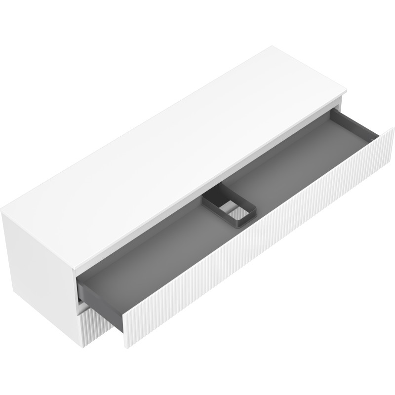 Mexen Rivel Badezimmerschrank unter Waschbecken 160 cm mit Arbeitsplatte, 2 Schubladen, geriffelt, weiß matt