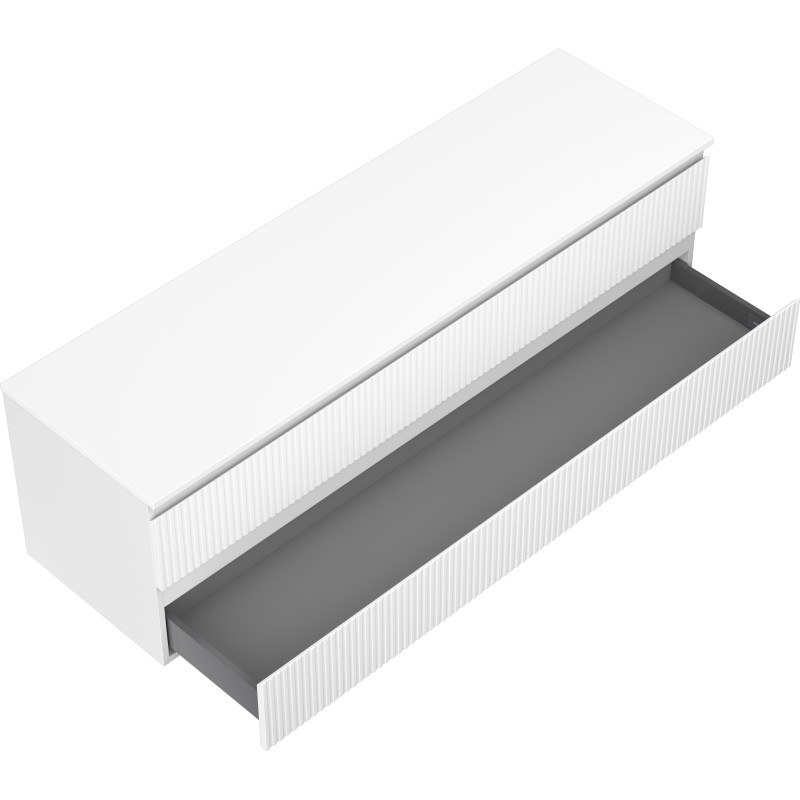 Mexen Rivel Badezimmerschrank unter Waschbecken 160 cm mit Arbeitsplatte, 2 Schubladen, geriffelt, weiß matt