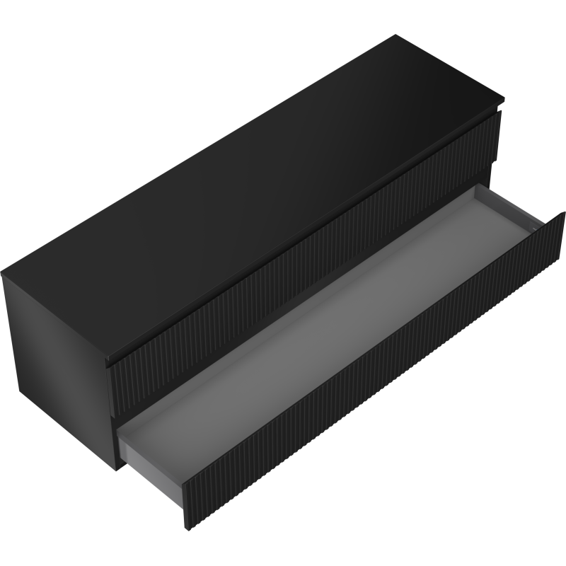 Mexen Rivel Badezimmerschrank 160 cm mit Arbeitsplatte, 2 Schubladen, gerillt, schwarz matt - 91A20-16047-2-BFFC71