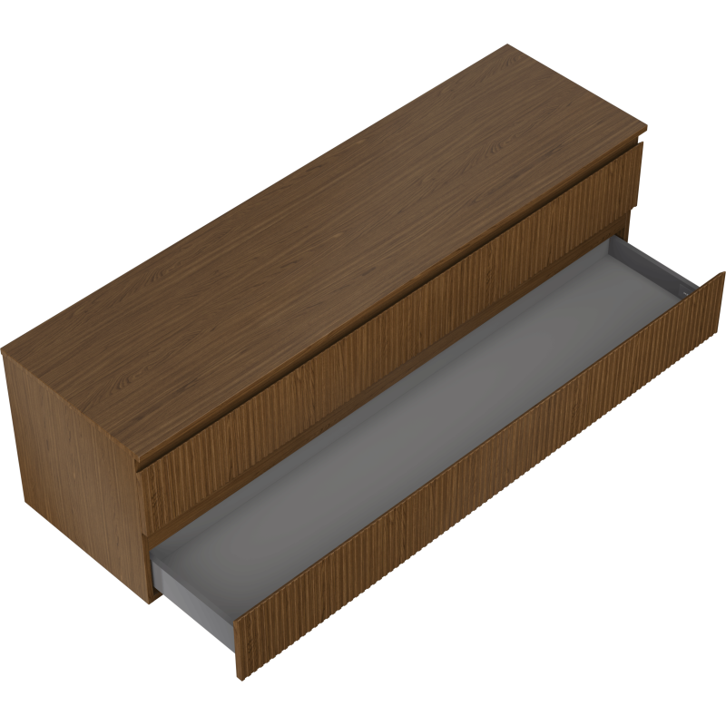Mexen Rivel Badezimmerunterschrank 160 cm mit Platte, 2 Schubladen, geriffelt, Nuss - 91A20-16047-2-BFFC86