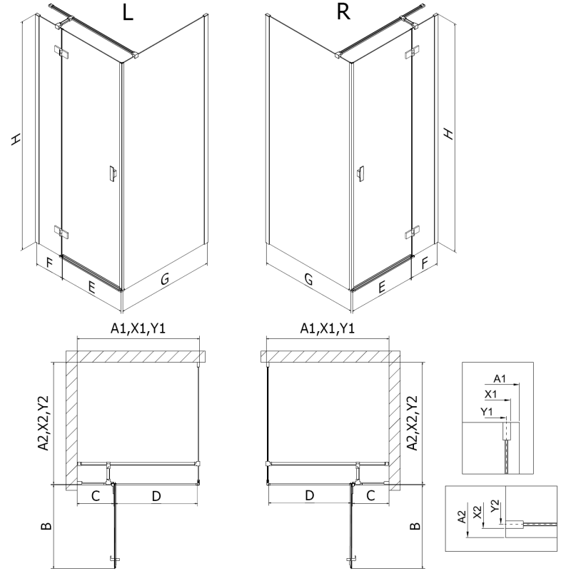 Mexen Mist-H T Duschkabine, schwenkbar, links 95 x 70 cm, transparent, Chrom - 8A5T-095-070-01-00-L