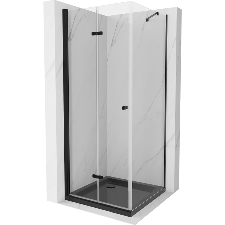 Mexen Lima faltbare Duschkabine 80 x 80 cm, transparent, schwarz + Duschwanne Flat, schwarz - 856-080-080-70-00-4070B