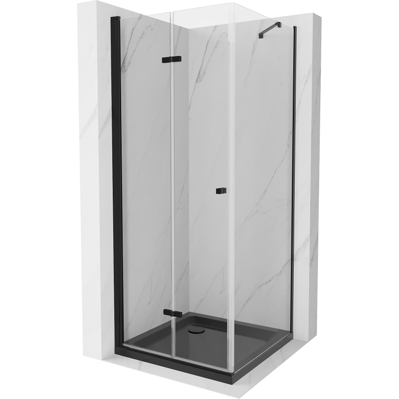 Mexen Lima faltbare Duschkabine 90 x 90 cm, transparent, schwarz + Duschwanne Flat, schwarz - 856-090-090-70-00-4070B