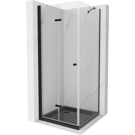 Mexen Lima faltbare Duschkabine 90 x 90 cm, transparent, schwarz + Duschwanne Flat, schwarz - 856-090-090-70-00-4070B