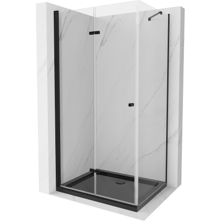 Mexen Lima faltbare Duschkabine 100 x 80 cm, transparent, schwarz + Duschwanne Flat, schwarz - 856-100-080-70-00-4070B