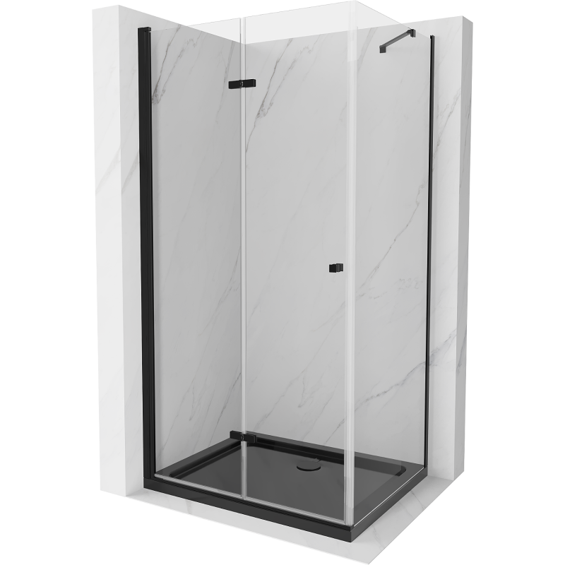 Mexen Lima faltbare Duschkabine 100 x 90 cm, transparent, schwarz + Duschwanne Flat, schwarz - 856-100-090-70-00-4070B