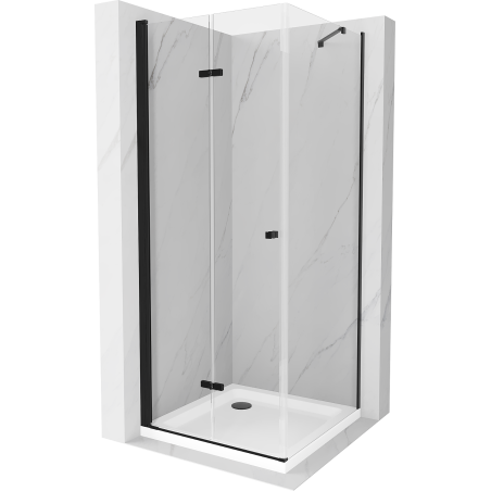 Mexen Lima faltbare Duschkabine 80 x 80 cm, transparent, schwarz + Duschwanne Flat, weiß - 856-080-080-70-00-4010B