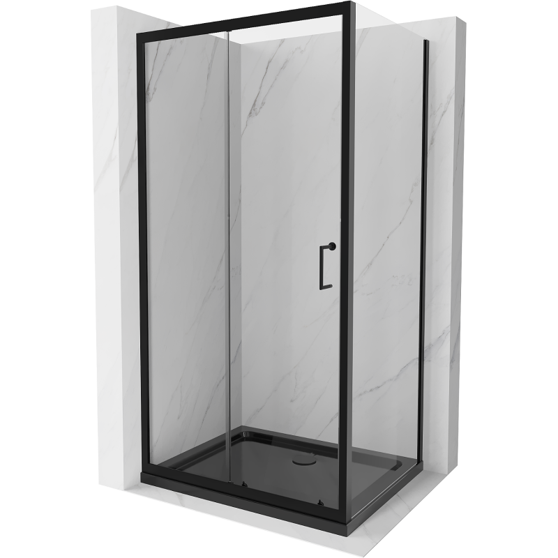 Mexen Apia Schiebetür-Duschkabine 130 x 70 cm, transparent, schwarz + Flat Duschwanne, schwarz - 840-130-070-70-00-4070B