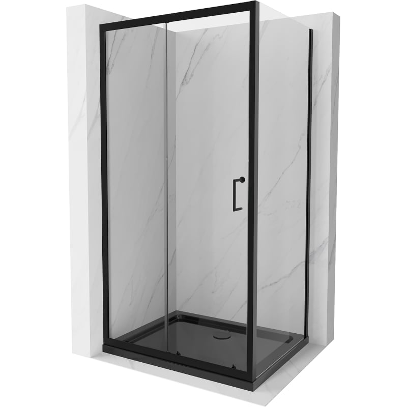 Mexen Apia Schiebeduschkabine 120 x 90 cm, transparent, schwarz + Flat Duschwanne, schwarz - 840-120-090-70-00-4070B