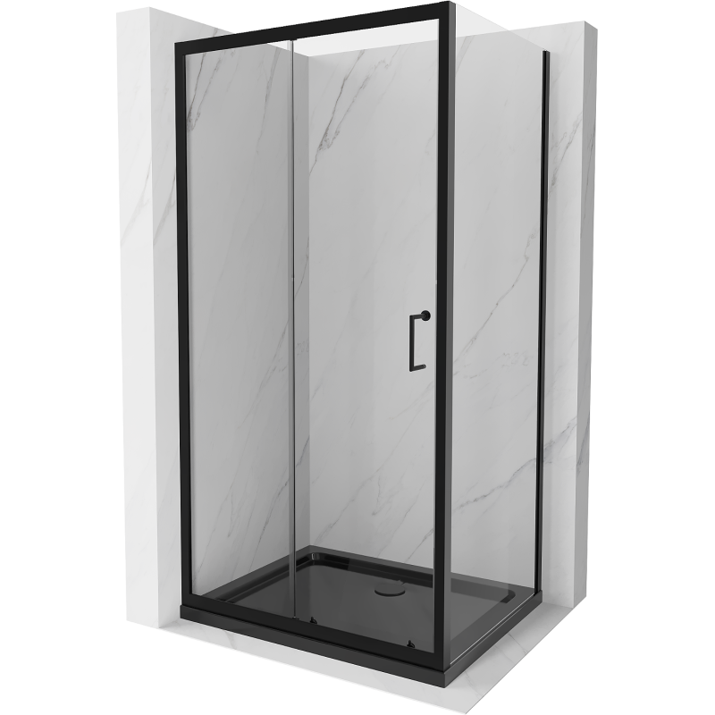 Mexen Apia Duschkabine Schiebetür 120 x 80 cm, transparent, schwarz + Flat Duschwanne, schwarz - 840-120-080-70-00-4070B