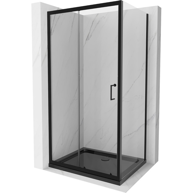 Mexen Apia Schiebeduschkabine 120 x 80 cm, transparent, schwarz + Flat Duschwanne, schwarz - 840-120-080-70-00-4070B