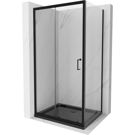Mexen Apia Duschkabine Schiebetür 110 x 90 cm, transparent, schwarz + Duschwanne Flat, schwarz - 840-110-090-70-00-4070B