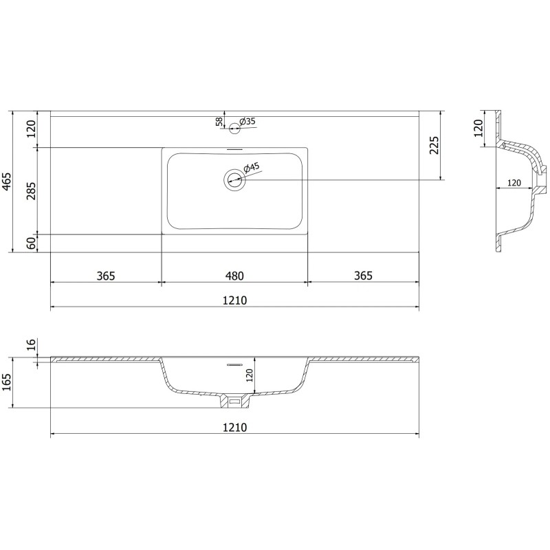 Mexen Orio Badezimmerschrank 120 cm mit Waschbecken Otis, 1 Schublade, weiß matt - 91A10-12023-1-BF01-W18M01