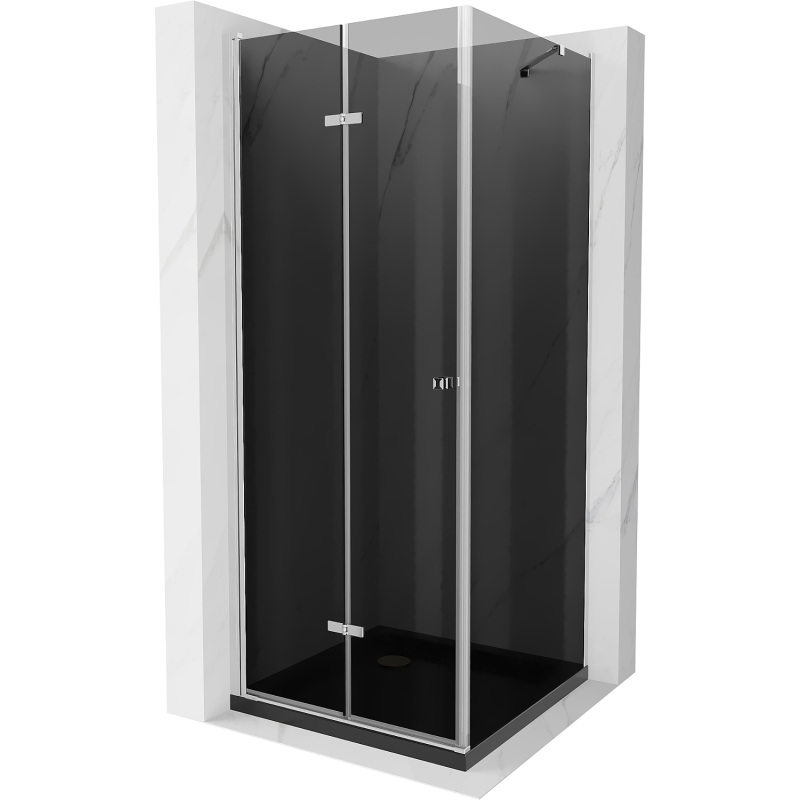 Mexen Lima faltbare Duschkabine 80 x 80 cm, Graphit, Chrom + Duschwanne Flat, schwarz - 856-080-080-01-40-4070