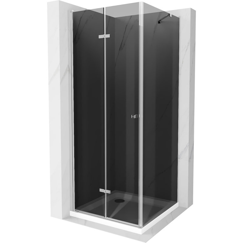 Mexen Lima faltbare Duschkabine 80 x 80 cm, grafit, chrom + Duschwanne Flat, weiß - 856-080-080-01-40-4010