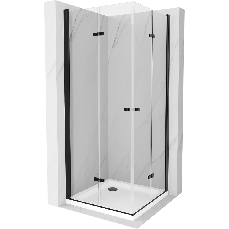 Mexen Lima Duo Duschkabine faltbar 70 x 70 cm, transparent, schwarz + Duschwanne Flat - 856-070-070-70-02-4010B