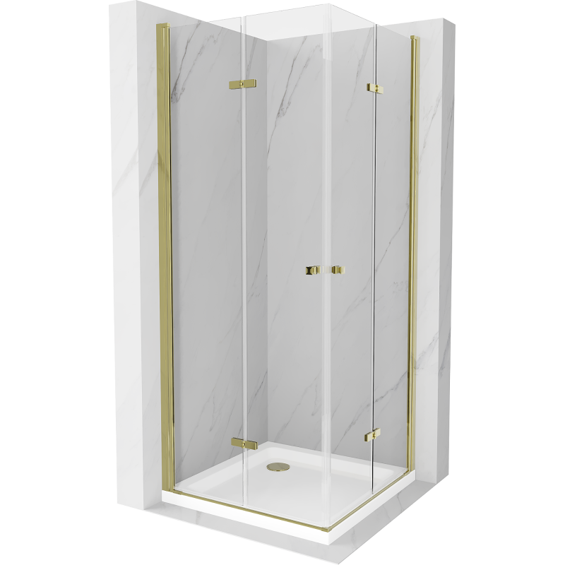 Mexen Lima Duo faltbare Duschkabine 100 x 100 cm, transparent, gold + Flat Duschwanne - 856-100-100-50-02-4010G
